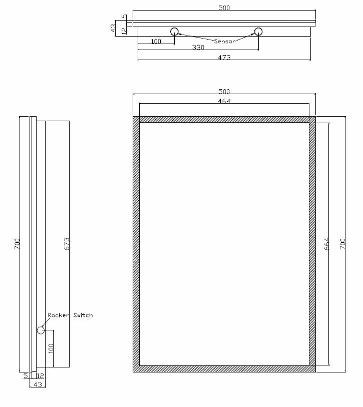 Quatro spiegel rechthoek met LED, dimbaar en spiegelverwarming 70 x 50 cm