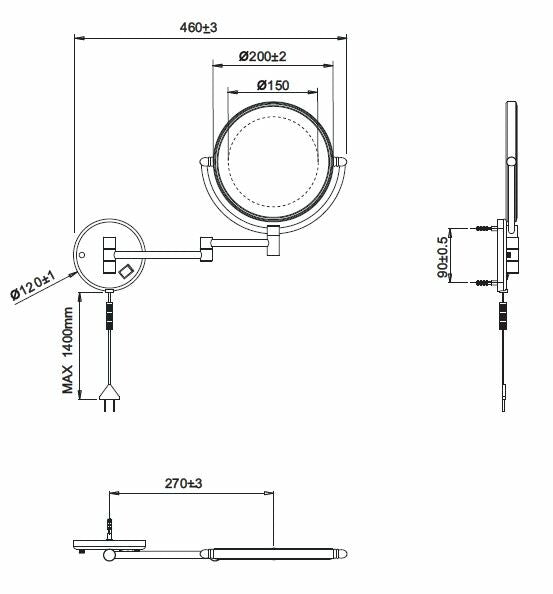 Wandscheerspiegel LED chroom