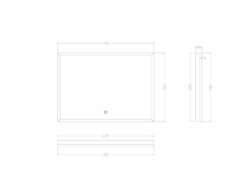 Avi spiegel rechthoek met LED, dimbaar en spiegelverwarming 70 x 50 cm mat zwart