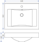 Tigris wastafel enkel met 1 kraangat 60x46x8 cm kunstmarmer glans wit