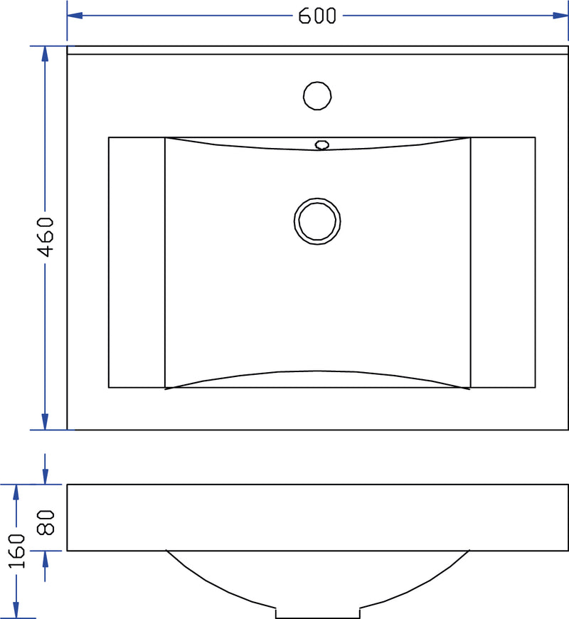Tigris wastafel enkel met 1 kraangat 60x46x8 cm kunstmarmer glans wit
