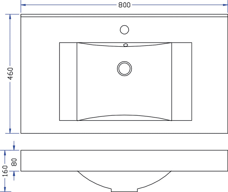 Tigris wastafel enkel met 1 kraangat 80x46x8 cm kunstmarmer glans wit