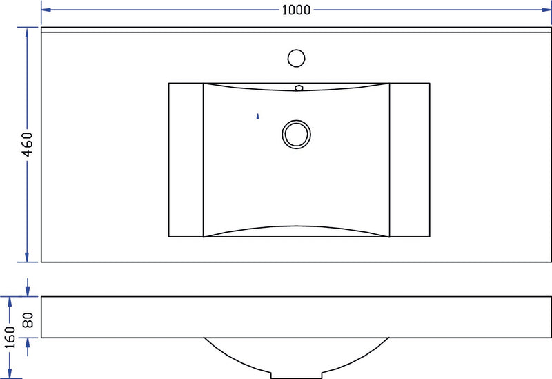 Tigris wastafel enkel met 1 kraangat 100x46x8 cm kunstmarmer glans wit