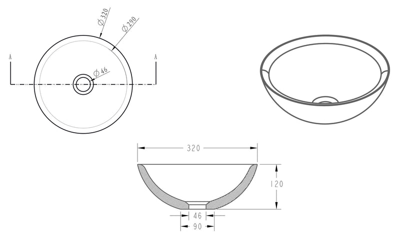 AquaVik Waskom Sten Hardsteen Gezoet 32x12 cm