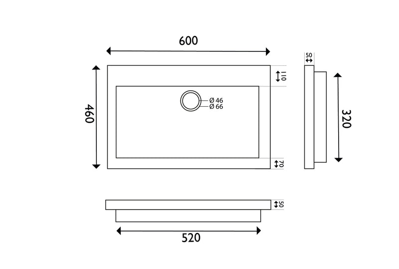 Raw wastafel enkel zonder kraangat 60x46x5 cm hardsteen gezoet