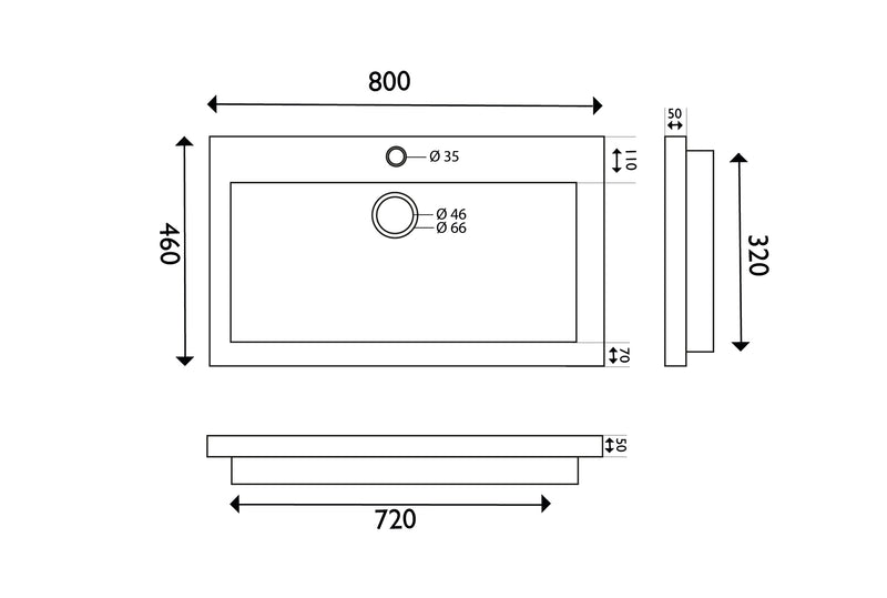Raw wastafel enkel met 1 kraangat 80x46x5 cm hardsteen gezoet