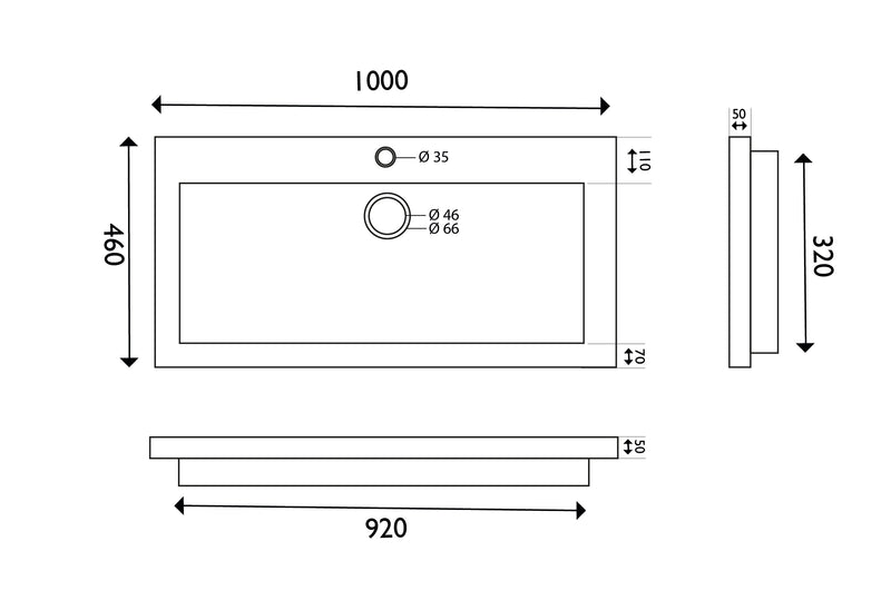 Raw wastafel enkel met 1 kraangat 100x46x5 cm hardsteen gezoet