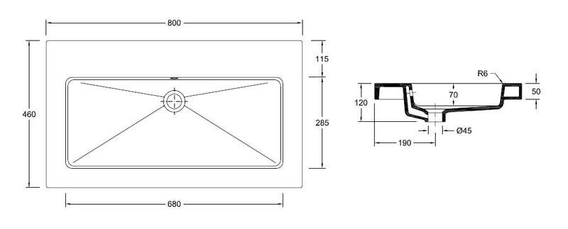 Kera wastafel enkel zonder kraangat 80x46x5 cm keramiek glans wit