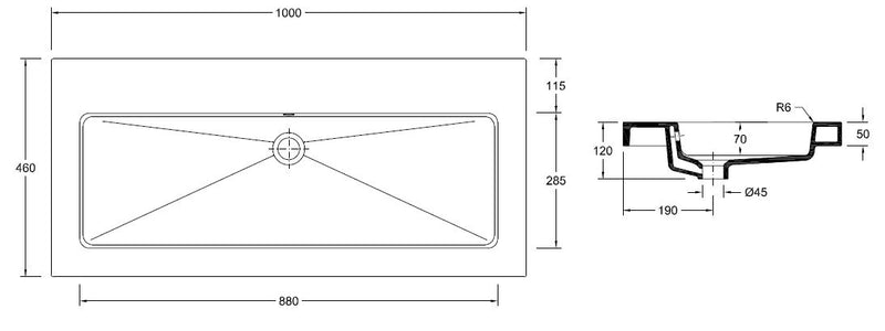 Kera wastafel enkel zonder kraangat 100x46x5 cm keramiek glans wit