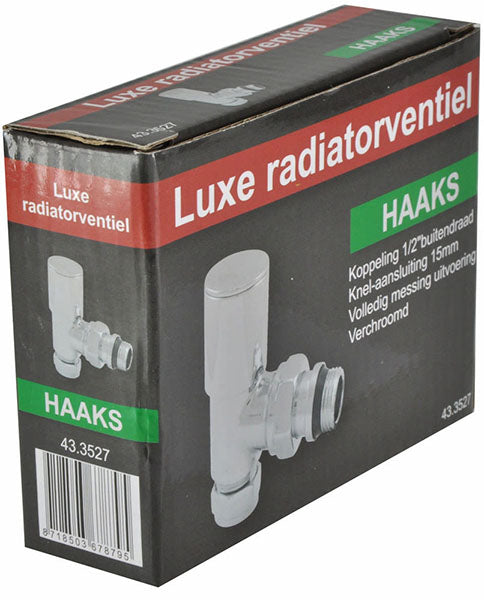 luxe radiatorventiel 1/2''x15 (M22) knel haaks chroom