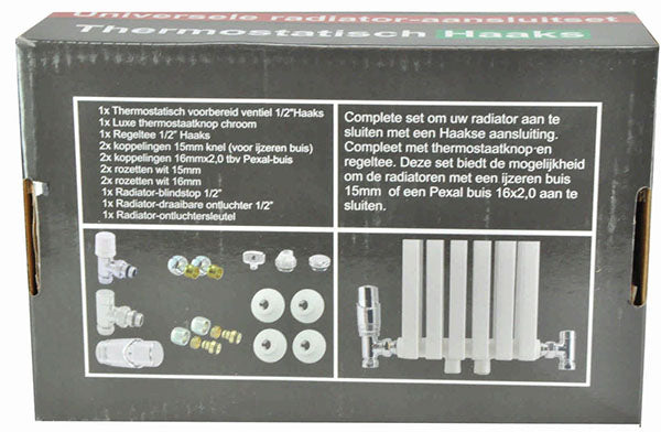 Luxe therm. rad. aansluitset haaks chroom