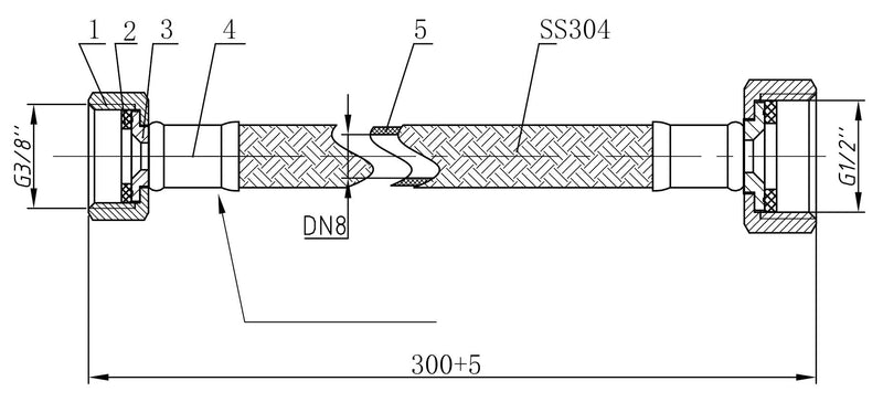 Flexibele aansluitslang nylon 1/2" x 3/8" 30 cm mat zwart