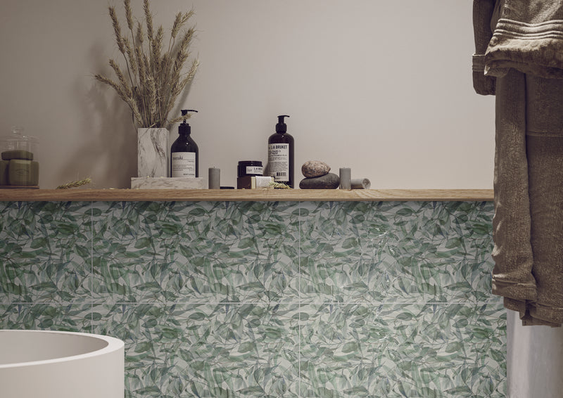 Wandtegel Flora Marble Decor Groen 30x60 cm Rechthoek – Porselein Mat Gerectificeerd – Bloem Decoratief