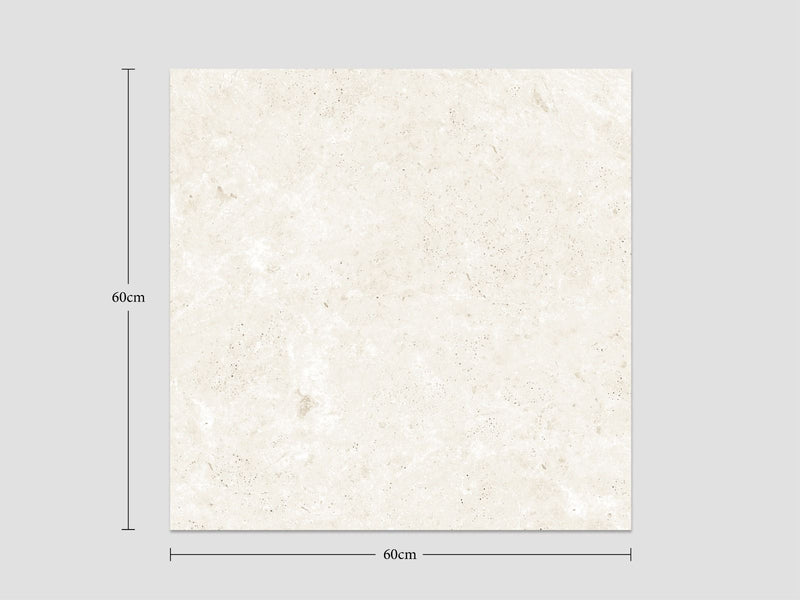 Terrastegel Travertine Beige 60x60x2 cm Vierkant – Keramisch Porselein Mat Gerectificeerd R10 – Natuursteen Look
