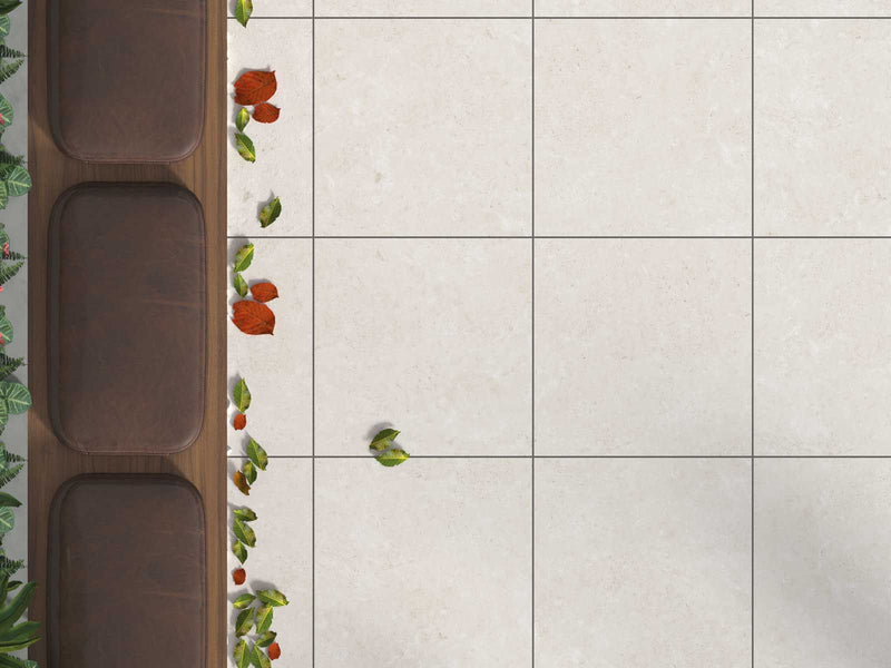 Terrastegel Travertine Beige 60x60x2 cm Vierkant – Keramisch Porselein Mat Gerectificeerd R10 – Natuursteen Look