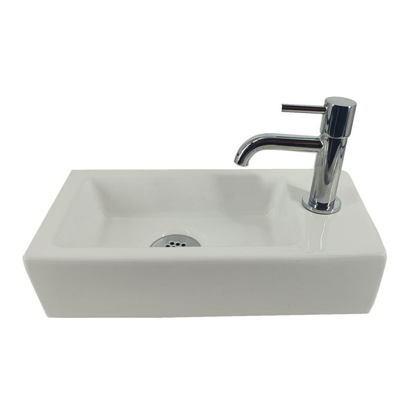 Complete Fonteinset Rock Keramisch Wit met Chroom Kraan en Afvoerset by L'Aqua®