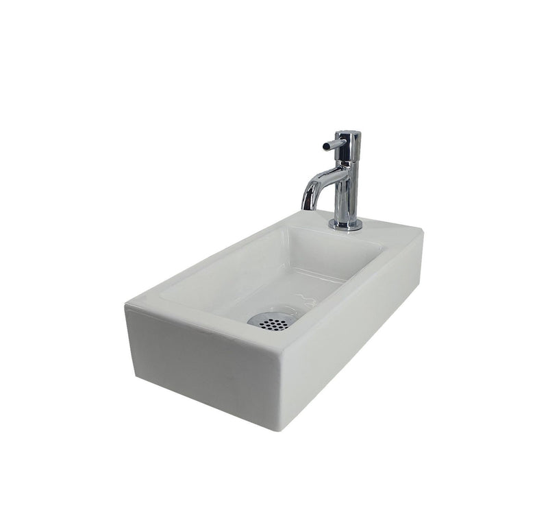 Complete Fonteinset Rock Keramisch Wit met Chroom Kraan en Afvoerset by L'Aqua®