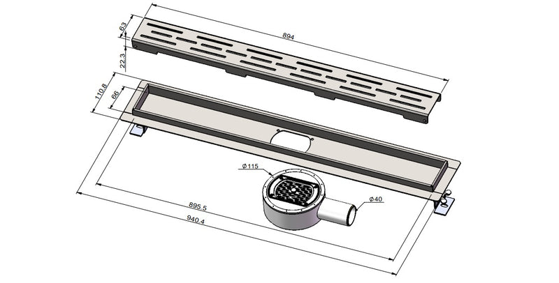 RVS Douchegoot Pro Classic 90 cm 360° Draaibaar sifon by L'Aqua®