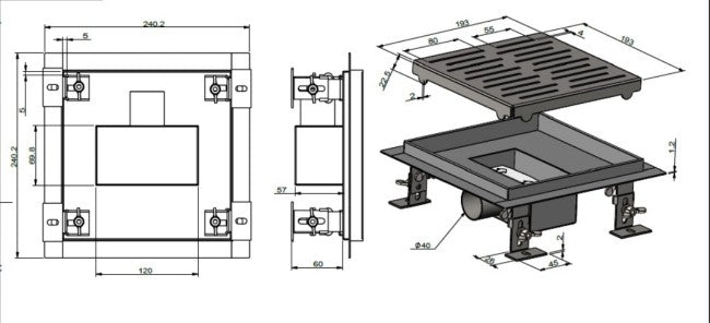 Douchegoot 20x20 cm Vierkant RVS  by L'Aqua®