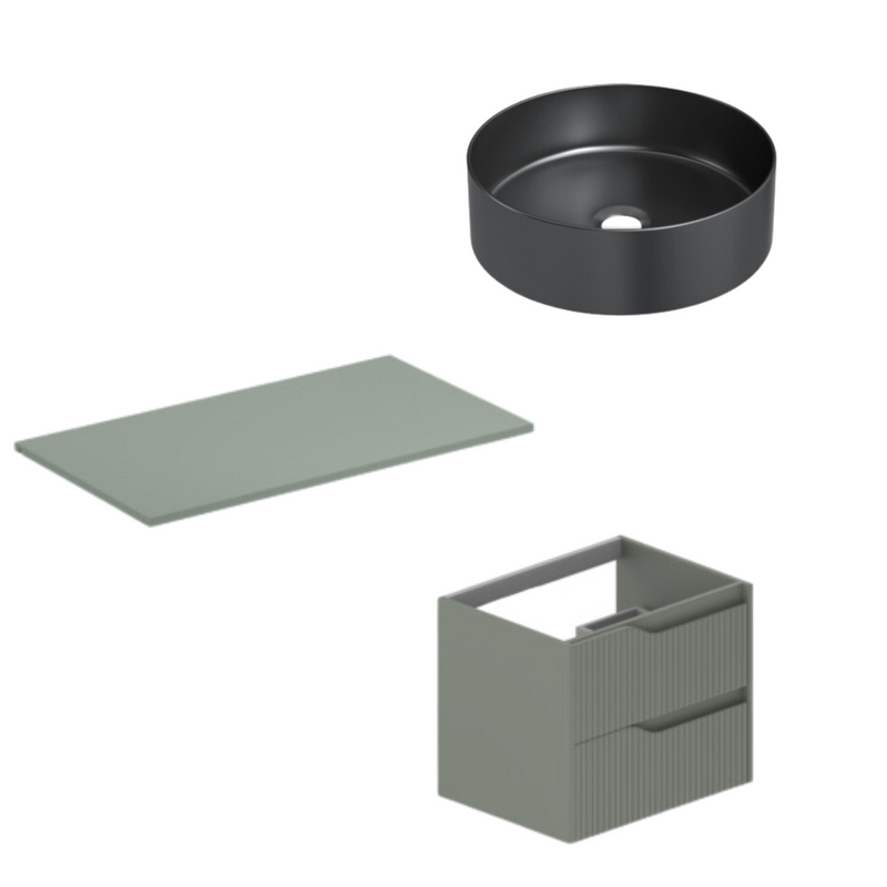 Badmeubel Soho 60 Groen 2 lade-werkblad-opbouw waskom mat Zwart