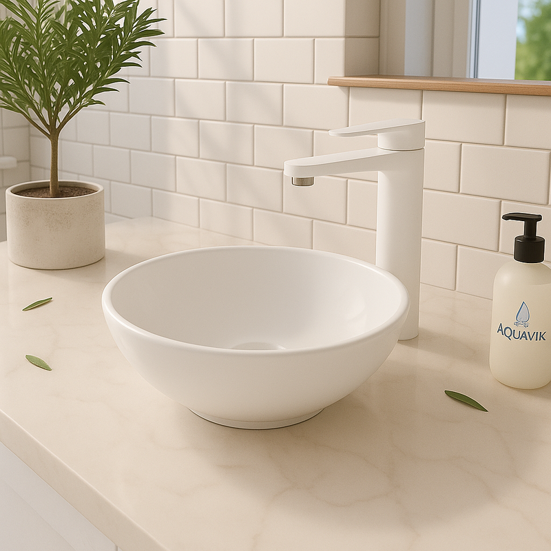 AquaVik Waskom Björk Keramisch Rond 28x10 cm Glans Wit