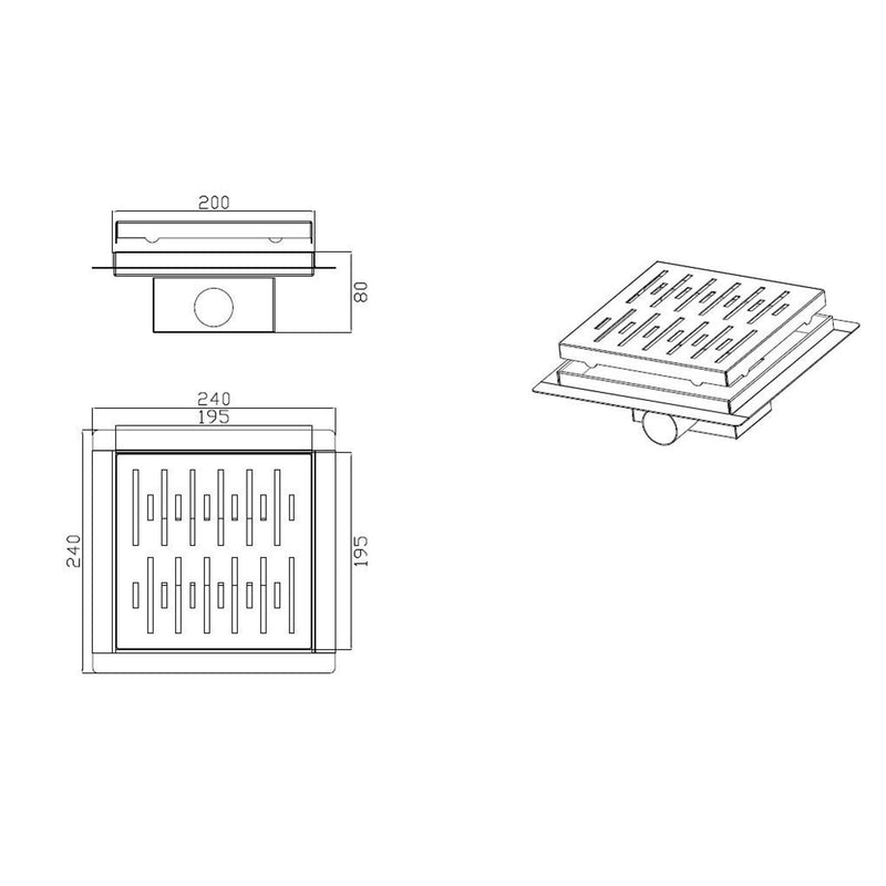 Douchegoot 20x20 cm Vierkant RVS  by L'Aqua®