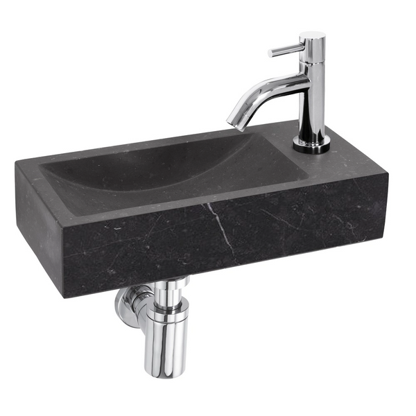 Complete Fonteinset Oskar Basalt met Zilveren Kraan en Afvoerset by L'Aqua®