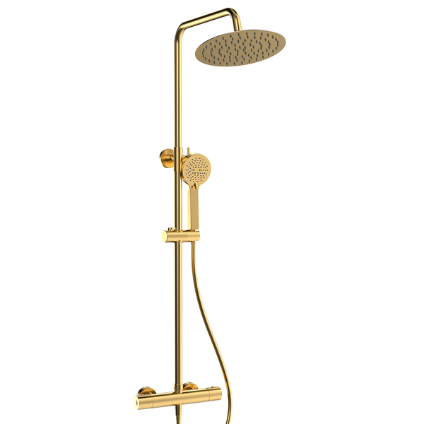 Rondo regendoucheset by Futurbath thermost. geborsteld m-Goud 250mm