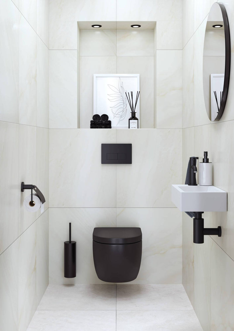 Complete Fonteinset Kaya Keramisch Wit met Mat Zwarte Kraan en Afvoerset by L'Aqua®