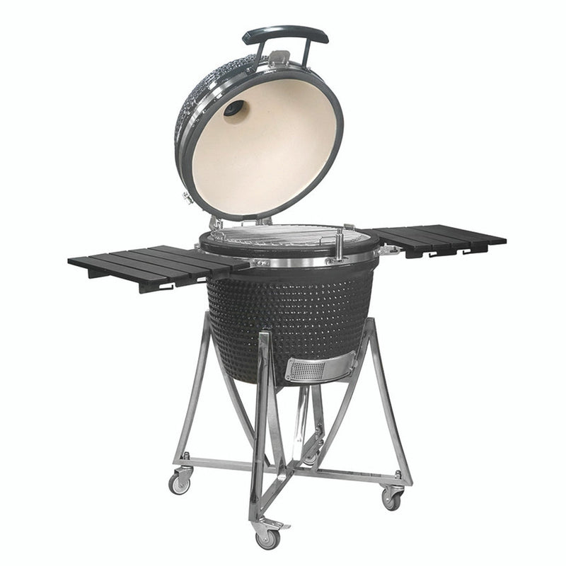 Landmann Kamado Barbecue 22 Inch Large - Keramische Houtskool BBQ - Met Trolley Onderstel & Zijtafels - Inclusief Thermometer & Rooster - 10+ Steaks Capaciteit - Grijs - Zwart