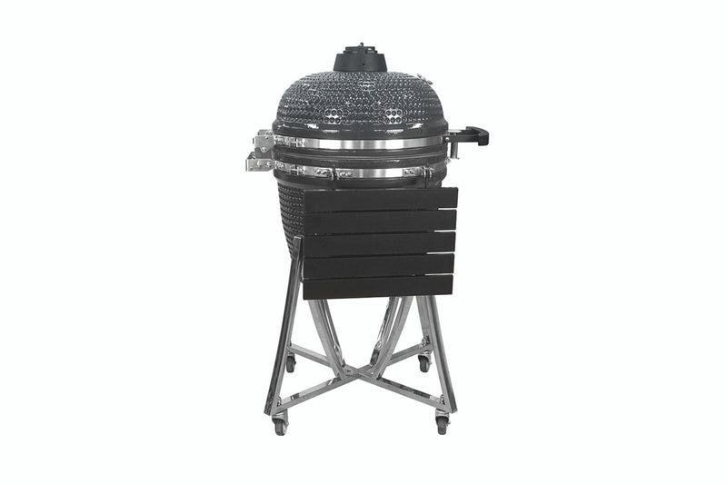 Landmann Kamado Barbecue 22 Inch Large - Keramische Houtskool BBQ - Met Trolley Onderstel & Zijtafels - Inclusief Thermometer & Rooster - 10+ Steaks Capaciteit - Grijs - Zwart
