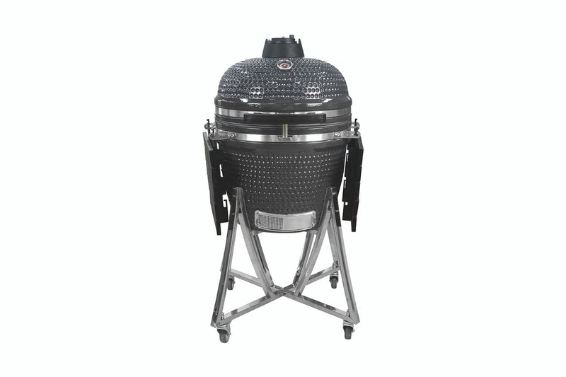 Landmann Kamado Barbecue 22 Inch Large - Keramische Houtskool BBQ - Met Trolley Onderstel & Zijtafels - Inclusief Thermometer & Rooster - 10+ Steaks Capaciteit - Grijs - Zwart