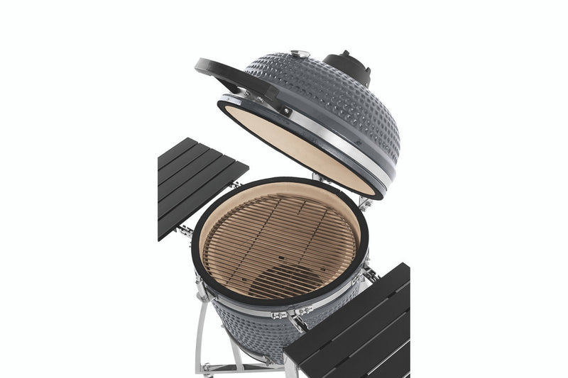 Landmann Kamado Barbecue 22 Inch Large - Keramische Houtskool BBQ - Met Trolley Onderstel & Zijtafels - Inclusief Thermometer & Rooster - 10+ Steaks Capaciteit - Grijs - Zwart