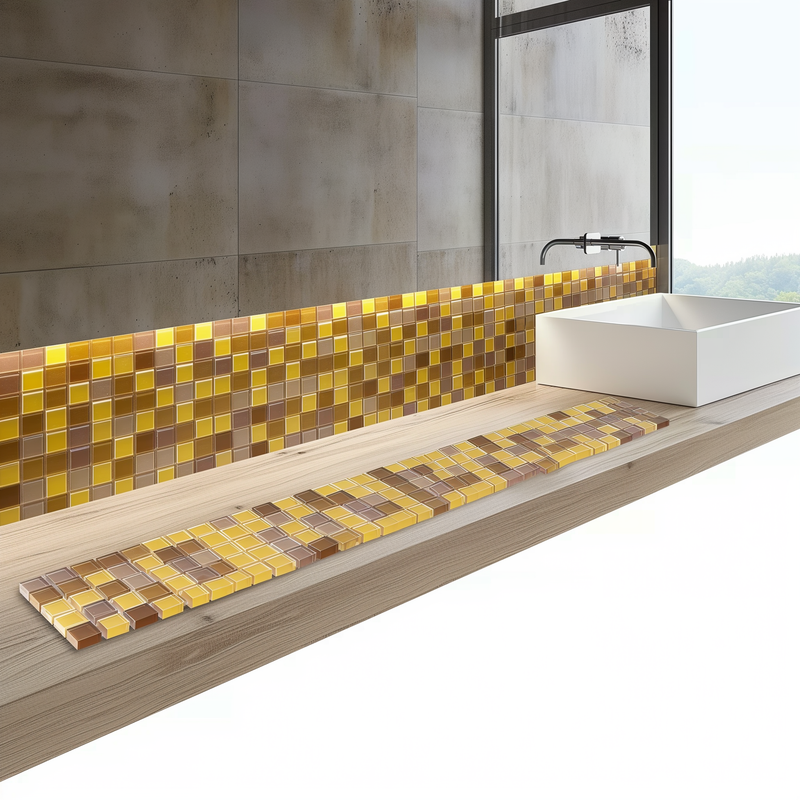 Listello Mozaiek mix Oker Glas Bruin-Geel 5 x 20 cm