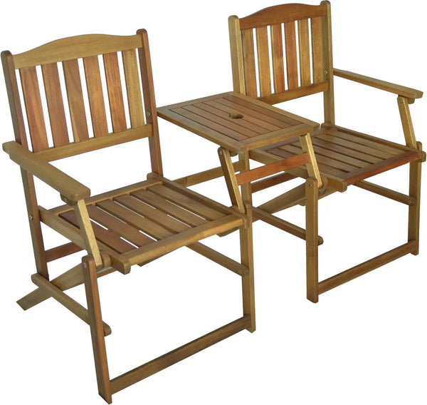 Tuinbank Loveseat Set 2 Persoons Acacia Hout Met Tafel Parasolgat Opvouwbaar 141x61x87 cm