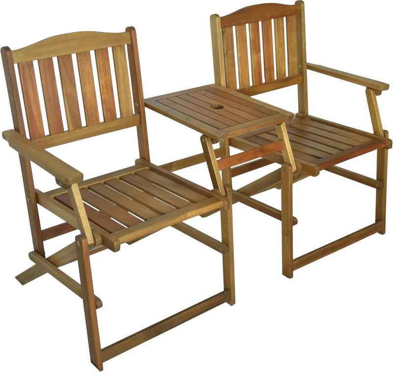 Tuinbank Loveseat Set 2 Persoons Acacia Hout Met Tafel Parasolgat Opvouwbaar 141x61x87 cm