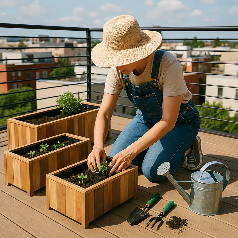 Rechthoekige plantenbak set van 3 S/M/L Lignum Acacia FSC Naturel geolied