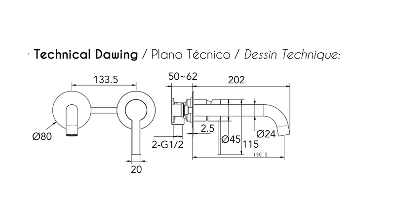 Inbouw wastafelmengkraan geborsteld nikkel één-greeps bediening Rondo by FuturBath inclusief inbouwdeel