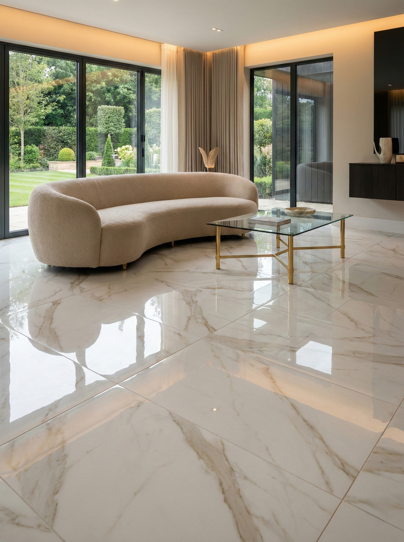 Vloertegel Calacatta Jade Wit 60x120 cm Rechthoek – Porselein Hoogglans Gerectificeerd – Marmerlook met Grijze Adering