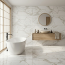 Vloertegel Calacatta Jade Wit 80x160 cm Rechthoek – Hoogglans Gerectificeerd – Marmerlook met Grijze Adering