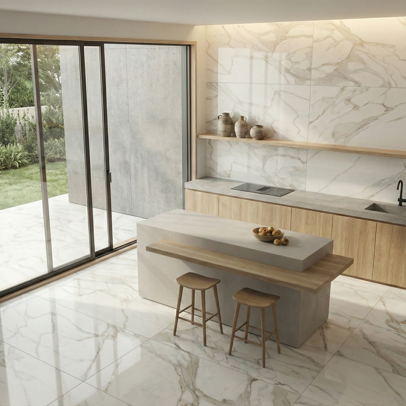 Vloertegel Calacatta Jade Wit 80x160 cm Rechthoek – Hoogglans Gerectificeerd – Marmerlook met Grijze Adering