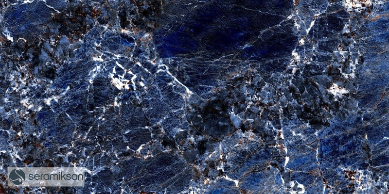 Vloertegel Galaxy Blue 60x120 cm Rechthoek - Porselein Hoogglans Gerectificeerd - Marmerlook Diep Blauw