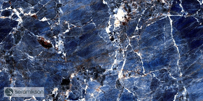 Vloertegel Galaxy Blue 60x120 cm Rechthoek - Porselein Hoogglans Gerectificeerd - Marmerlook Diep Blauw