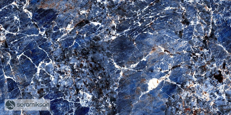 Vloertegel Galaxy Blue 60x120 cm Rechthoek - Porselein Hoogglans Gerectificeerd - Marmerlook Diep Blauw