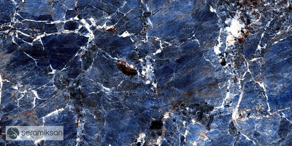 Vloertegel Galaxy Blue 60x120 cm Rechthoek - Porselein Hoogglans Gerectificeerd - Marmerlook Diep Blauw