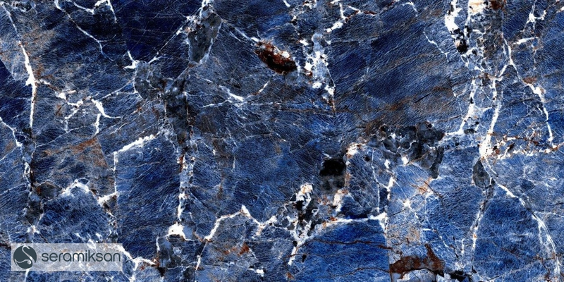 Vloertegel Galaxy Blue 60x120 cm Rechthoek - Porselein Hoogglans Gerectificeerd - Marmerlook Diep Blauw