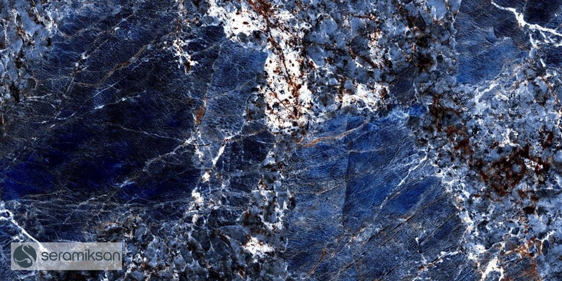 Vloertegel Galaxy Blue 60x120 cm Rechthoek - Porselein Hoogglans Gerectificeerd - Marmerlook Diep Blauw