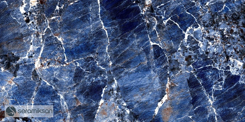 Vloertegel Galaxy Blue 60x120 cm Rechthoek - Porselein Hoogglans Gerectificeerd - Marmerlook Diep Blauw