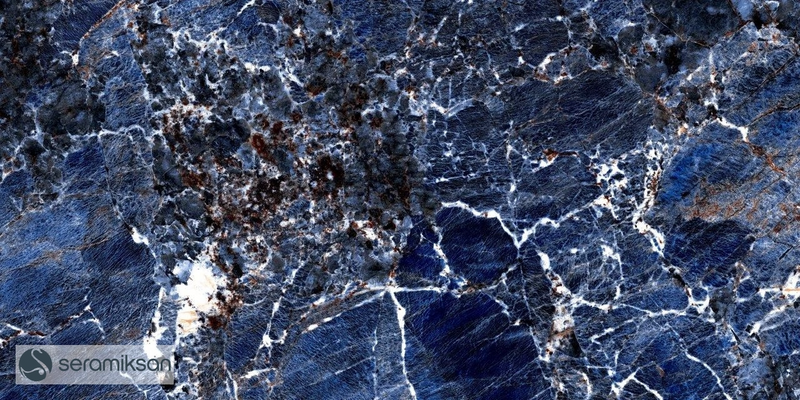 Vloertegel Galaxy Blue 60x120 cm Rechthoek - Porselein Hoogglans Gerectificeerd - Marmerlook Diep Blauw