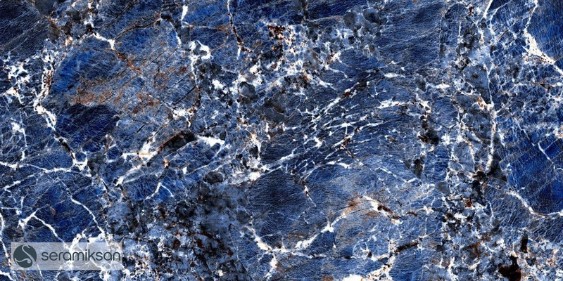 Vloertegel Galaxy Blue 60x120 cm Rechthoek - Porselein Hoogglans Gerectificeerd - Marmerlook Diep Blauw